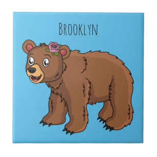 Carreau Ours mignon avec dessin animé sur les fleurs