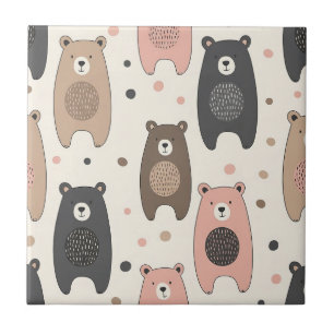 Carreau Ours mignon - Douce forêt de bois pastel (1)