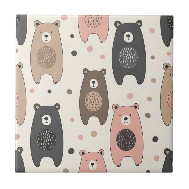 Carreau Ours mignon - Douce forêt de bois pastel (1) (Devant)