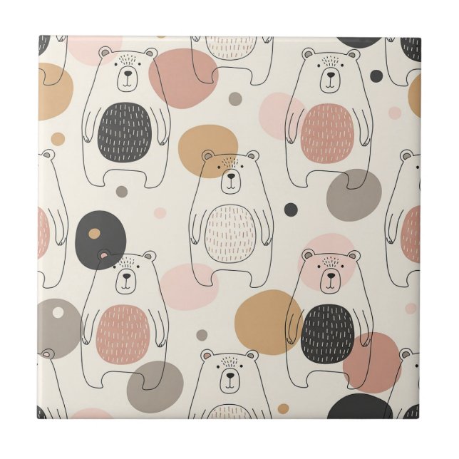 Carreau Ours mignon - Douce forêt de bois pastel (3) (Devant)