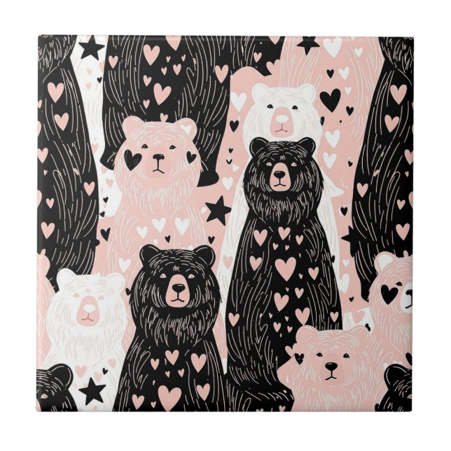 Carreau Ours mignon - Douce forêt de bois pastel (5) (Devant)