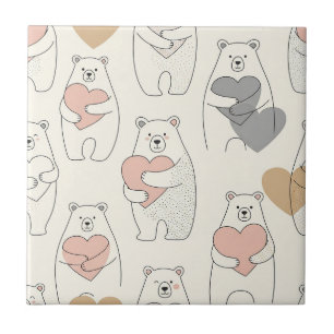 Carreau Ours mignon et cœurs -- Nurserie pastel (4)