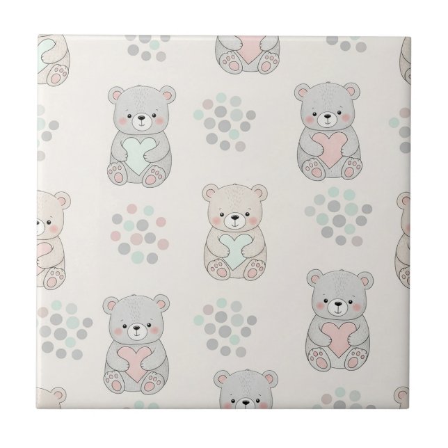 Carreau Ours mignon et cœurs -- Nurserie pastel (8) (Devant)