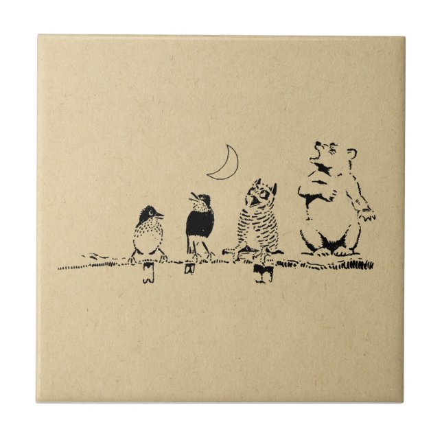 Carreau Ours mignons et oiseaux chantant à l'art de la lun (Devant)