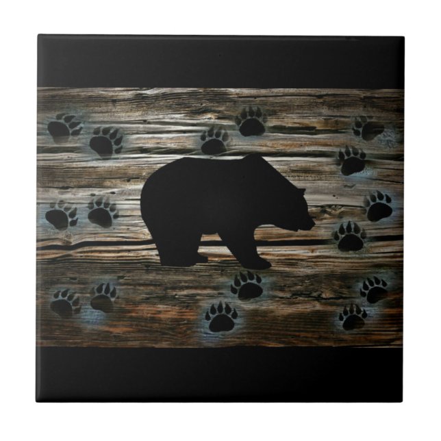 Carreau Ours noir Pâtes d'ours noir Bois rustique (Devant)