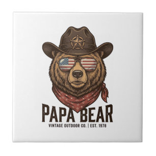 Carreau Ours Papa Cowboy Ours Patriote Vintage Vector Des