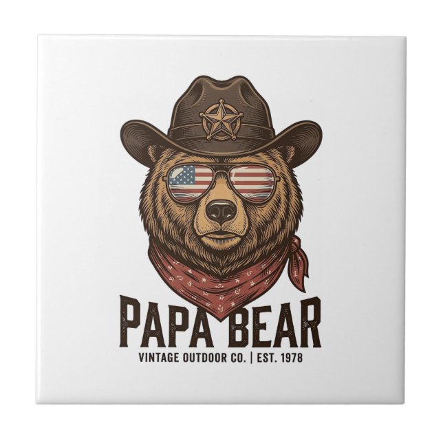 Carreau Ours Papa Cowboy Ours Patriote Vintage Vector Des (Devant)
