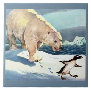 Carreau Ours polaire et pingouin des années 1940