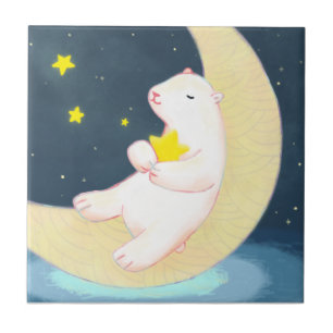 Carreau Ours polaire, lune et étoiles