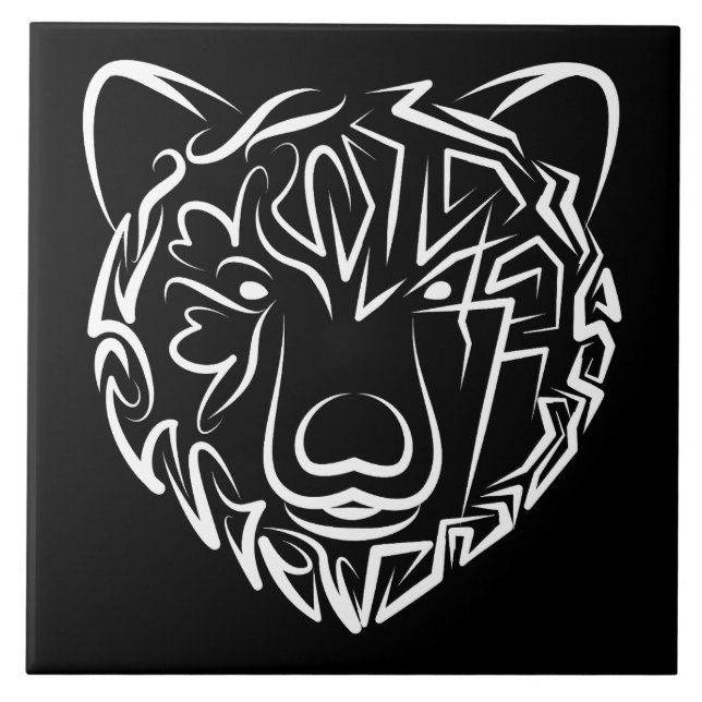 Carreau Ours tribal noir et blanc (Devant)