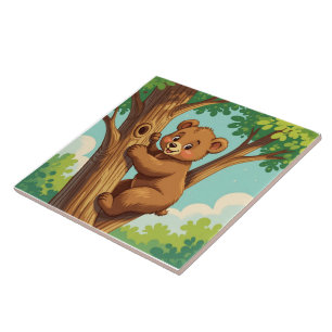 Carreau Ourson mignon grimpant à un arbre