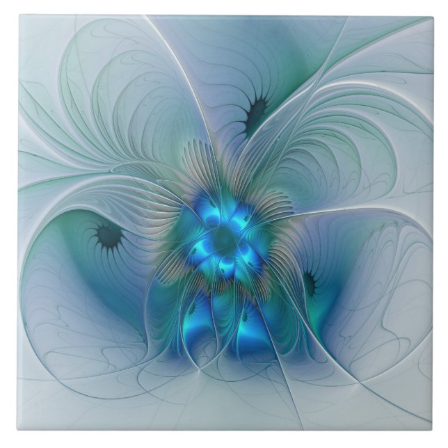 Carreau Ovations debout, fractale bleue turquoise abstrait (Devant)