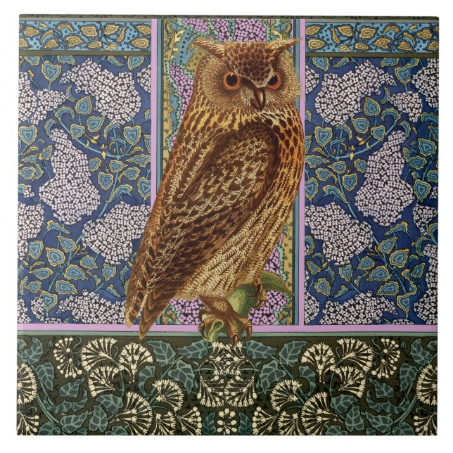 Carreau OWL DE NUIT, LILACS ET FEUILLE Art Nouveau Floral (Devant)