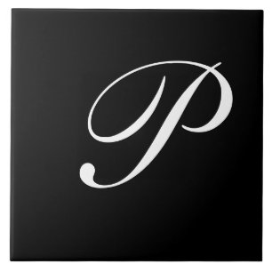 Carreau P Monogramme initial blanc sur noir
