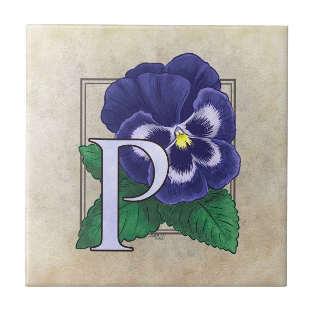 Carreau P pour le monogramme floral à fleurs de Pansy (Devant)