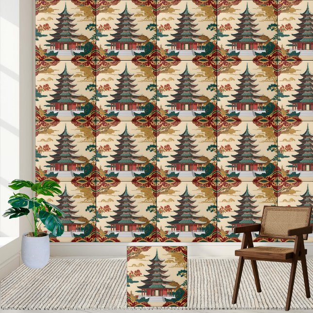 Carreau Pagode asiatique Chinoiserie Carrelage design (Asian Pagoda Chinoiserie Design Tile)