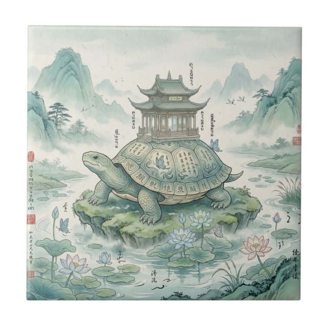 Carreau Pagode majestueuse de la tortue en encre artistiqu (Devant)