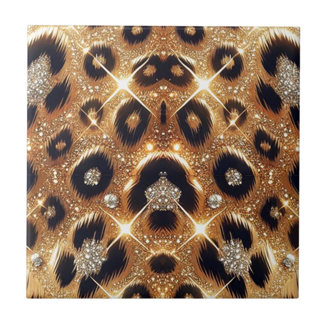 Carreau Paillettes Glam Or Imprimé Léopard Guépard Noir  (Devant)