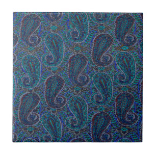 Carreau Paisley Bleu Indien Boho Classique Vintage