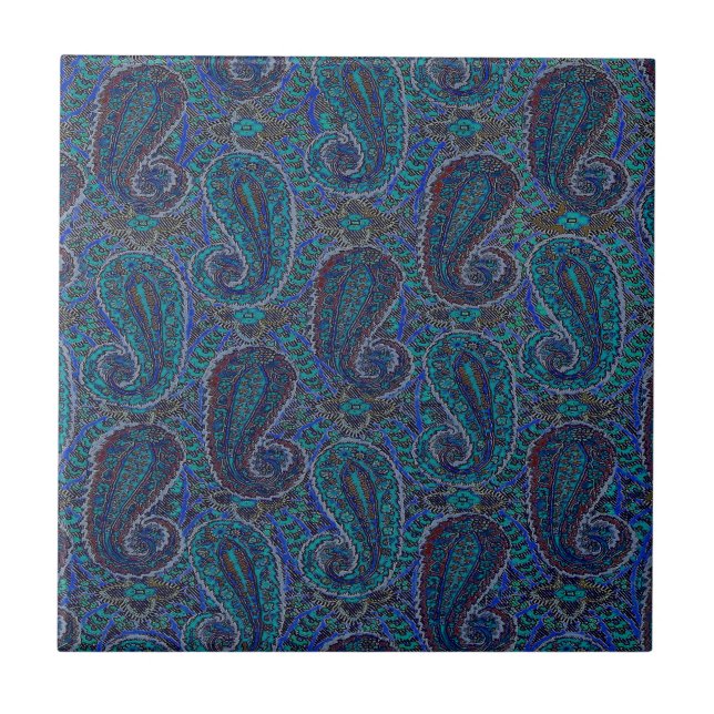 Carreau Paisley Bleu Indien Boho Classique Vintage (Devant)