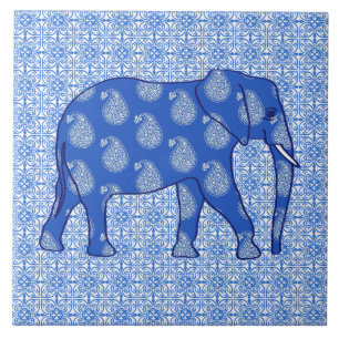 Carreau Paisley éléphant - bleu cobalt et blanc