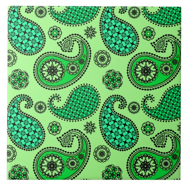Carreau Paisley motif, jade et vert menthe (Devant)