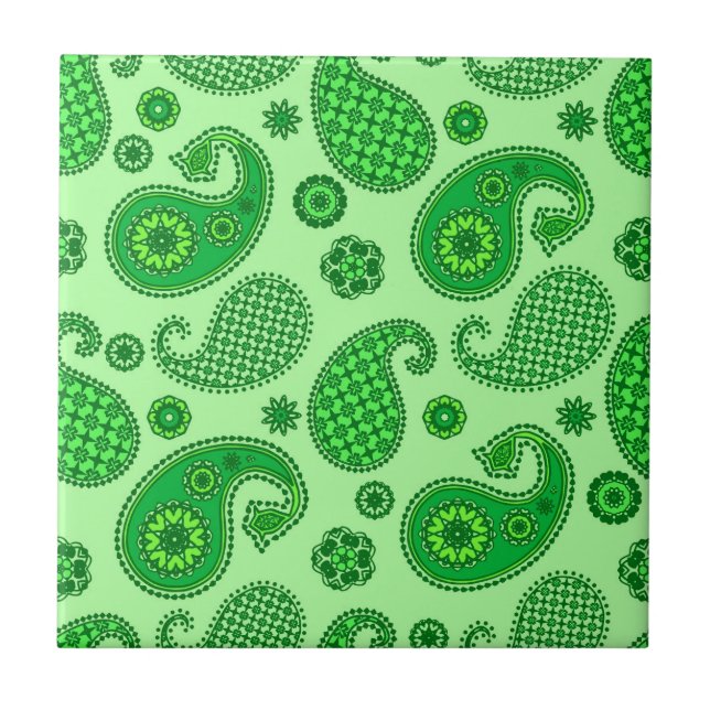 Carreau Paisley Motif, Lime et Emerald Green (Devant)