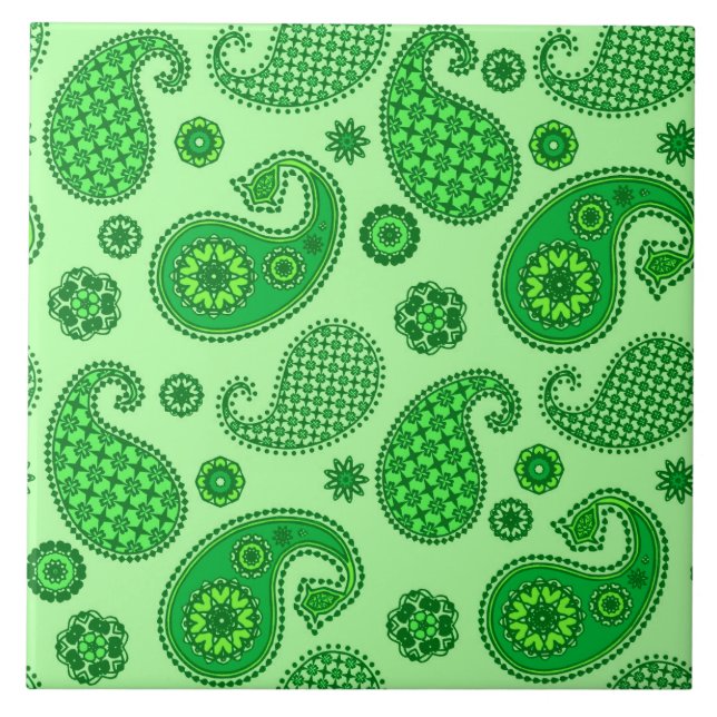 Carreau Paisley Motif, Lime et Emerald Green (Devant)