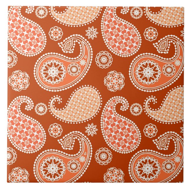 Carreau Paisley motif, Mandarin Orange et Blanc (Devant)