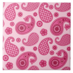 Carreau Paisley Motif, Pastel Coral Pink et Fuchsia