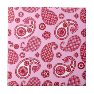Carreau Paisley Motif, Pepperment rose et blanc