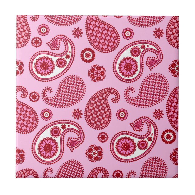 Carreau Paisley Motif, Pepperment rose et blanc (Devant)