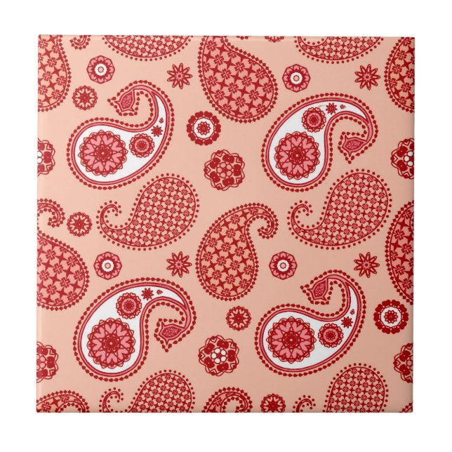 Carreau Paisley Motif, Shades of Coral Orange (Devant)