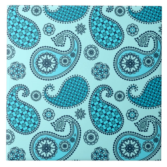 Carreau Paisley motif, turquoise, aqua et marine (Devant)