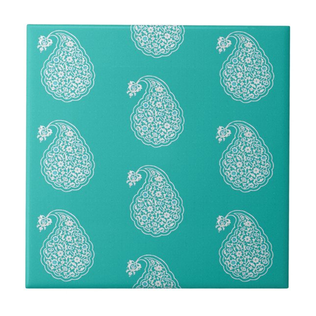 Carreau Paisley perse - blanc sur turquoise (Devant)