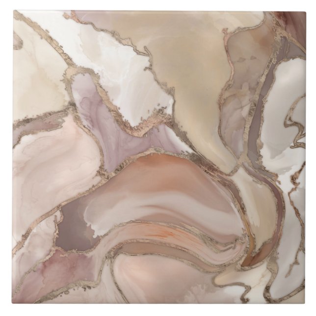 Carreau Palette Taupe marbre liquide et or abstrait (Devant)