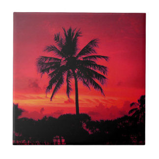 Carreau Palmiers exotiques du coucher de soleil de l'Hawaï