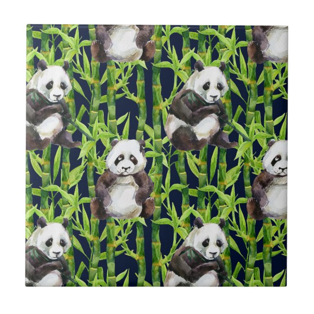 Carreau Panda avec Motif d'aquarelle en bambou (Devant)