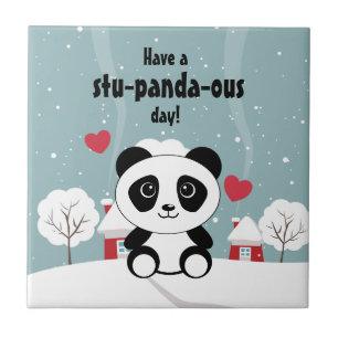 Carreau Panda Bébé Cute En Hiver Gris Neige