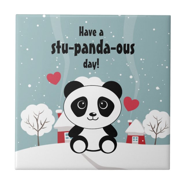 Carreau Panda Bébé Cute En Hiver Gris Neige (Devant)