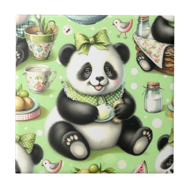 Carreau Panda bébé mignonne vintage (Devant)