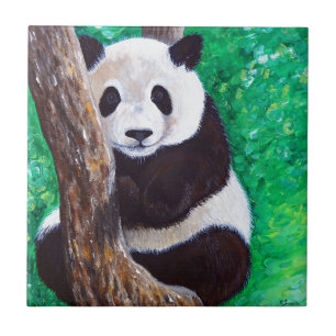 Carreau Panda dans une peinture d'arbre