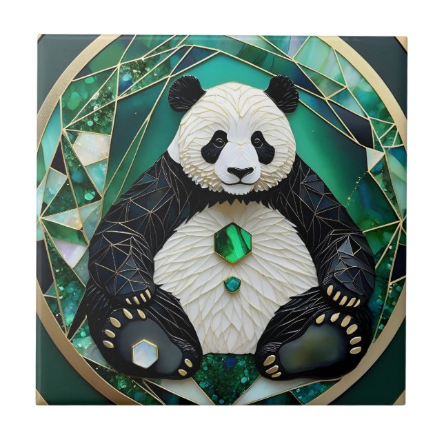Carreau Panda géométrique hypnotique (Devant)