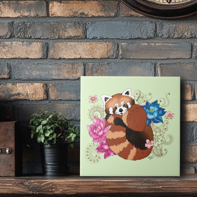Carreau Panda Rouge Lotus Fleurs Henné (Créateur téléchargé)
