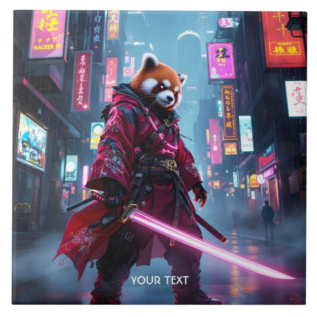 Carreau Panda rouge samouraï mignon de fantaisie (Devant)