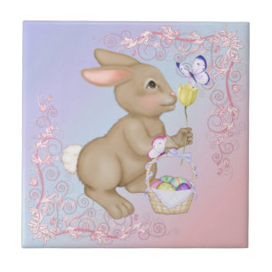 Carreau Panier de lapin et d'oeufs Brown