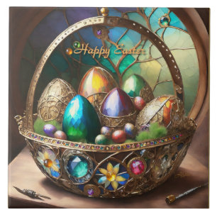 Carreau Panier de Pâques Steampunk Rempli d'Oeufs Colorés