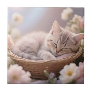Carreau Panier floral de chaton endormi rêveur