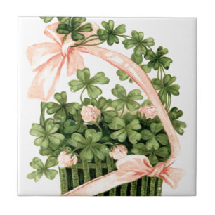 Carreau Panier Ruban Rose Trèfle à Quatre Feuilles