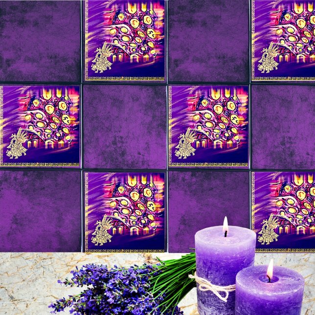 Carreau Panneau Boho Mexicain Golden & Purple Aztec Boho B (Créateur téléchargé)